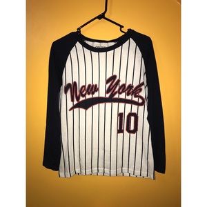 On Fire Tops - Pinstriped baseball “New York” long sleeve tee On Fire Tops - Pinstriped baseball “New York” long sleeve tee